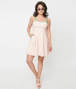 Unique Vintage Pink Plaid & Rainbow Follow Your Heart Fit & Flare Dress Sale