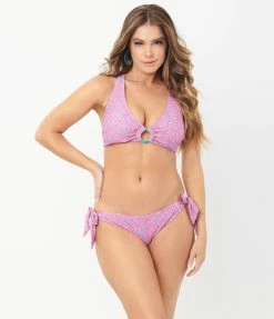 Swimwear Unique Vintage Pink & Purple Floral Sweet & Sash-y Swim Bottom