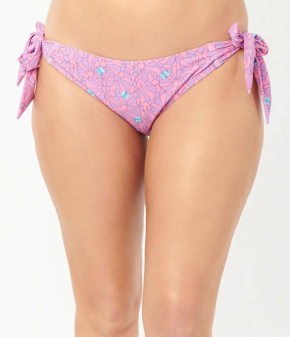 Swimwear Unique Vintage Pink & Purple Floral Sweet & Sash-y Swim Bottom