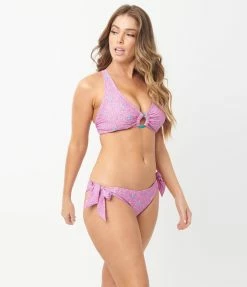Swimwear Unique Vintage Pink & Purple Floral Sweet & Sash-y Swim Bottom