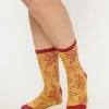 Sock Candy Vintage Style Gold & Red Brocade Shimmer Crew Socks