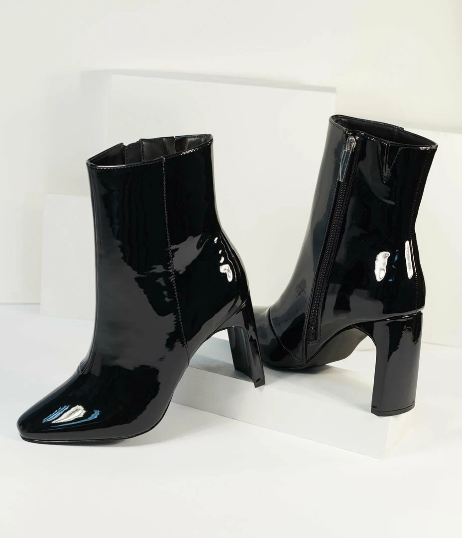 East Lion (Qupid) Black Patent Leatherette Pointed Toe Booties Boots