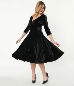 Silver Stop Inc. (Voodoo Vixen) Voodoo Vixen Black Embossed Velvet Swing Dress