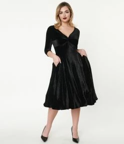 Silver Stop Inc. (Voodoo Vixen) Voodoo Vixen Black Embossed Velvet Swing Dress