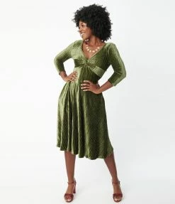 Silver Stop Inc. (Voodoo Vixen) Voodoo Vixen Olive Embossed Velvet Swing Dress Sale