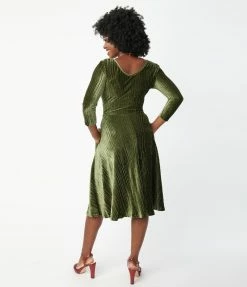 Silver Stop Inc. (Voodoo Vixen) Voodoo Vixen Olive Embossed Velvet Swing Dress Sale