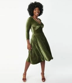 Silver Stop Inc. (Voodoo Vixen) Voodoo Vixen Olive Embossed Velvet Swing Dress Sale