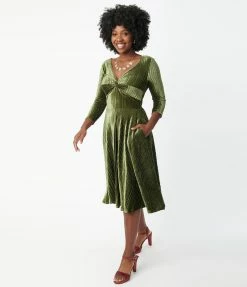 Silver Stop Inc. (Voodoo Vixen) Voodoo Vixen Olive Embossed Velvet Swing Dress Sale