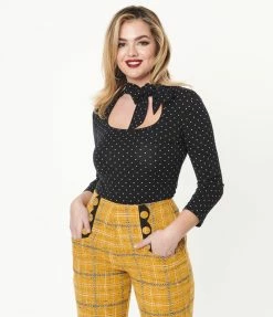 Silver Stop Inc. (Voodoo Vixen) Sale Voodoo Vixen Black & White Polka Dot Bow Blouse