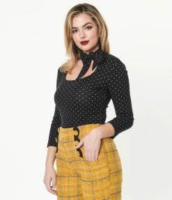 Silver Stop Inc. (Voodoo Vixen) Sale Voodoo Vixen Black & White Polka Dot Bow Blouse