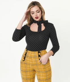 Silver Stop Inc. (Voodoo Vixen) Sale Voodoo Vixen Black & White Polka Dot Bow Blouse
