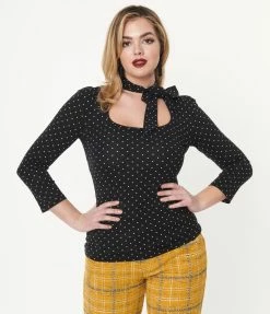 Silver Stop Inc. (Voodoo Vixen) Sale Voodoo Vixen Black & White Polka Dot Bow Blouse