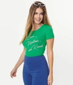 Unique Vintage Disco Martinis & Karaoke Fitted Graphic Tee Sale