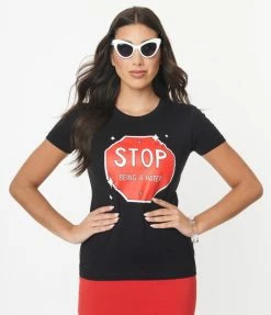 Sale Unique Vintage Stop Sign Hater Fitted Graphic Tee