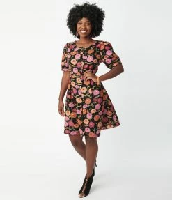 Factory X (Princess Highway) Black & Zinnia Floral Fit & Flare Dress Sale
