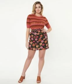 Factory X (Princess Highway) Black & Pink Zinnia Floral Mini Skirt