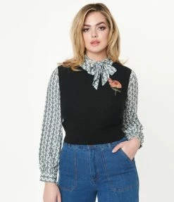 Factory X (Princess Highway) Black & Zinnia Floral Sleeveless Knit Sweater