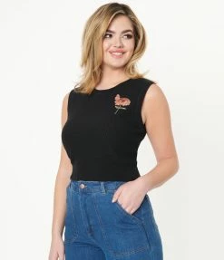 Factory X (Princess Highway) Black & Zinnia Floral Sleeveless Knit Sweater