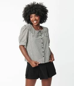Factory X (Princess Highway) Sale Black & Ivory Gingham Tallulah Blouse
