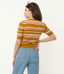 Factory X (Princess Highway) Sale Pink & Olive Green Stripe Knit Top