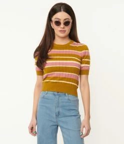 Factory X (Princess Highway) Sale Pink & Olive Green Stripe Knit Top