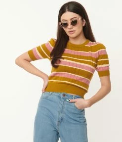 Factory X (Princess Highway) Sale Pink & Olive Green Stripe Knit Top