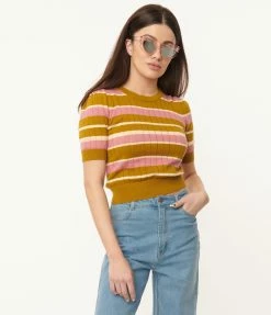 Factory X (Princess Highway) Sale Pink & Olive Green Stripe Knit Top