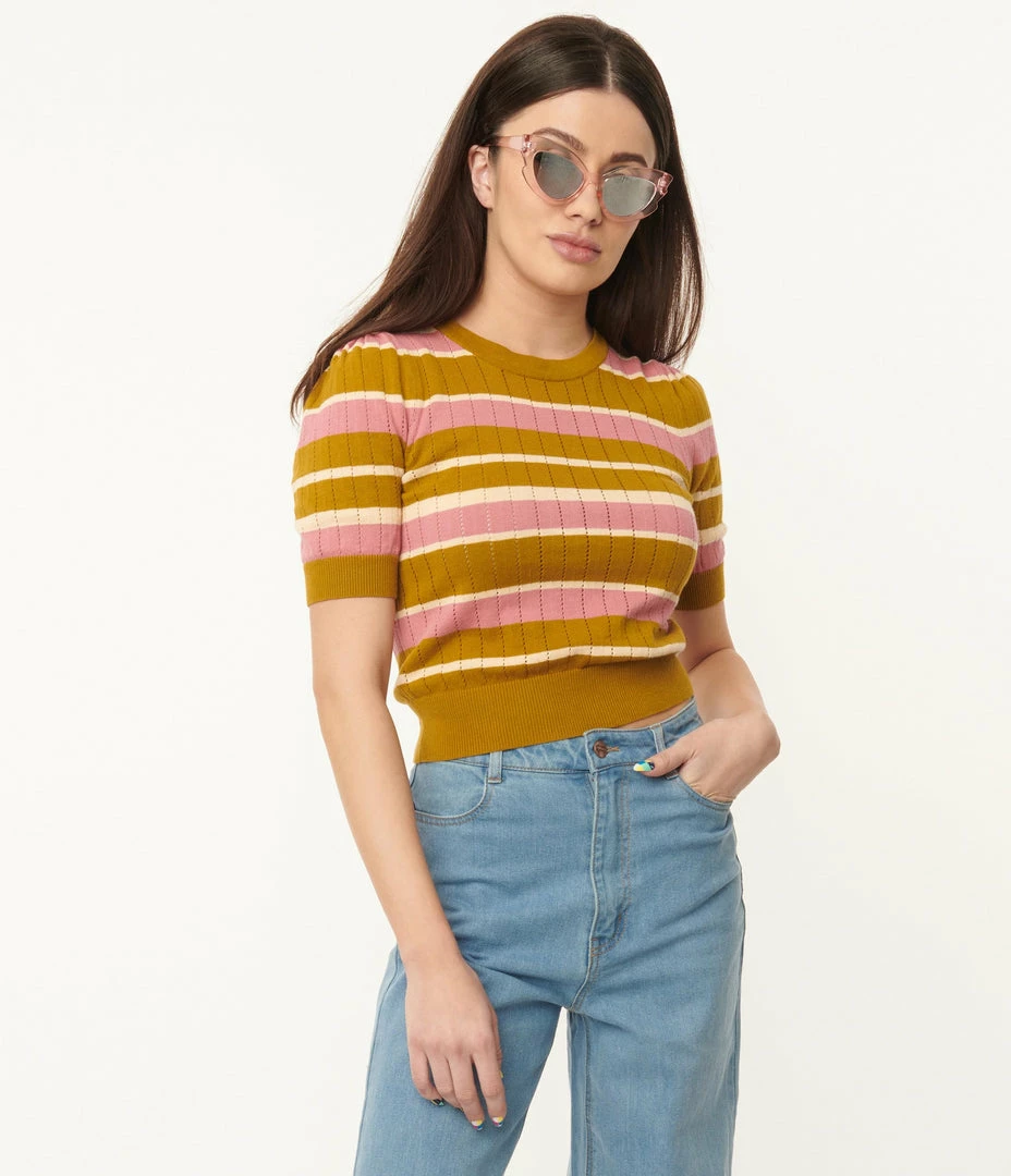 Factory X (Princess Highway) Sale Pink & Olive Green Stripe Knit Top
