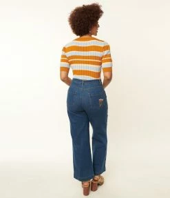 Factory X (Princess Highway) Blue Denim Embroidered Floral Jeans