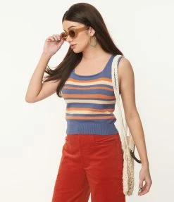 Factory X (Princess Highway) Blue & Orange Striped Sweater Vest