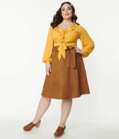 Unique Vintage Plus Size Brown Suede Millett Western Skirt