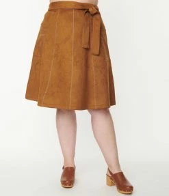 Unique Vintage Plus Size Brown Suede Millett Western Skirt