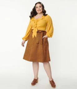Unique Vintage Plus Size Brown Suede Millett Western Skirt
