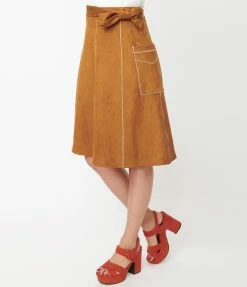 Unique Vintage Brown Suede Millett Western Skirt Sale