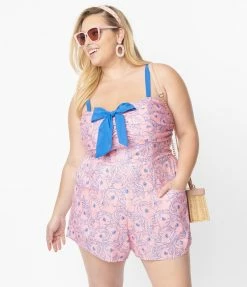 Rompers & Jumpsuits My Little Pony X Unique Vintage Plus Size 1950s Pink & Blue Pony Print Rae Romper
