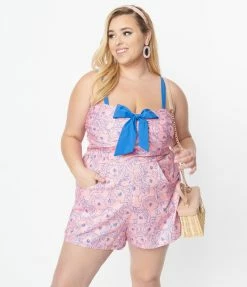 Rompers & Jumpsuits My Little Pony X Unique Vintage Plus Size 1950s Pink & Blue Pony Print Rae Romper