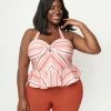 Unique Vintage Plus Size Coral & Peach Striped Peplum Halter Top Sale