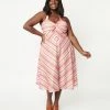 Unique Vintage Plus Size Coral & Peach Stripe Swing Dress Sale