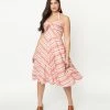 Unique Vintage Coral & Peach Stripe Swing Dress Sale
