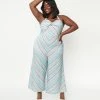 Unique Vintage Plus Size Mint & Coral Stripe Halter Jumpsuit Rompers & Jumpsuits