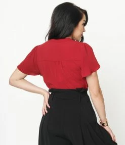 Vine & Love Burgundy Tulip Sleeve Blouse Clothing