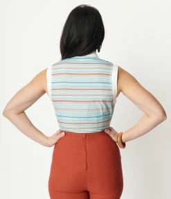 Unique Vintage Mint & Coral Stripe Rochester Top Sale