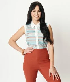 Unique Vintage Mint & Coral Stripe Rochester Top Sale