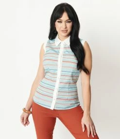 Unique Vintage Mint & Coral Stripe Rochester Top Sale