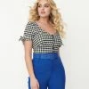 Unique Vintage Black & White Gingham Noreen Top Sale
