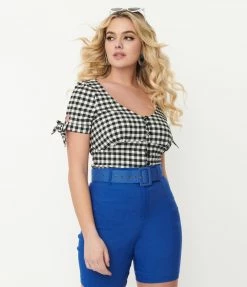 Unique Vintage Black & White Gingham Noreen Top Sale