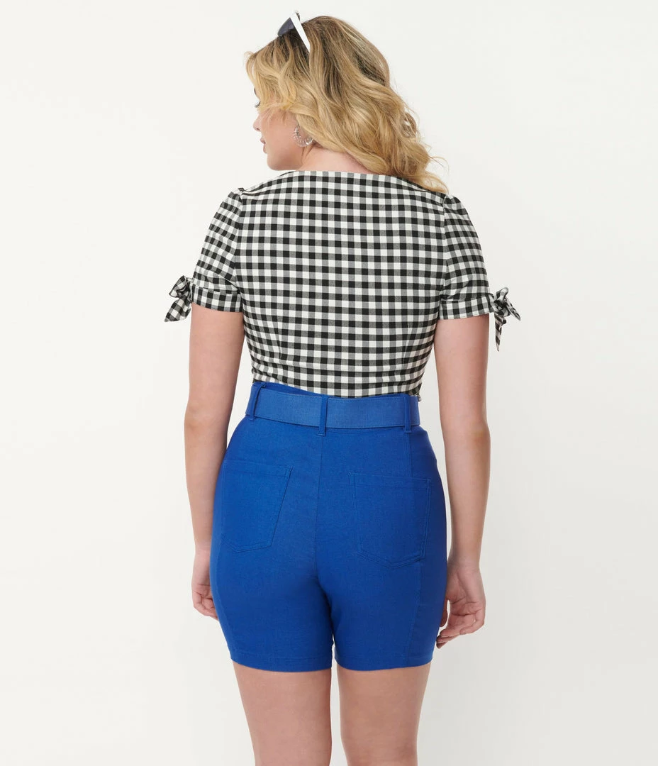Unique Vintage Black & White Gingham Noreen Top Sale