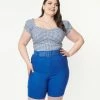 Unique Vintage Plus Size Blue Bermuda Shorts
