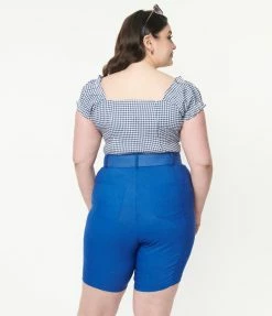 Unique Vintage Plus Size Blue Bermuda Shorts