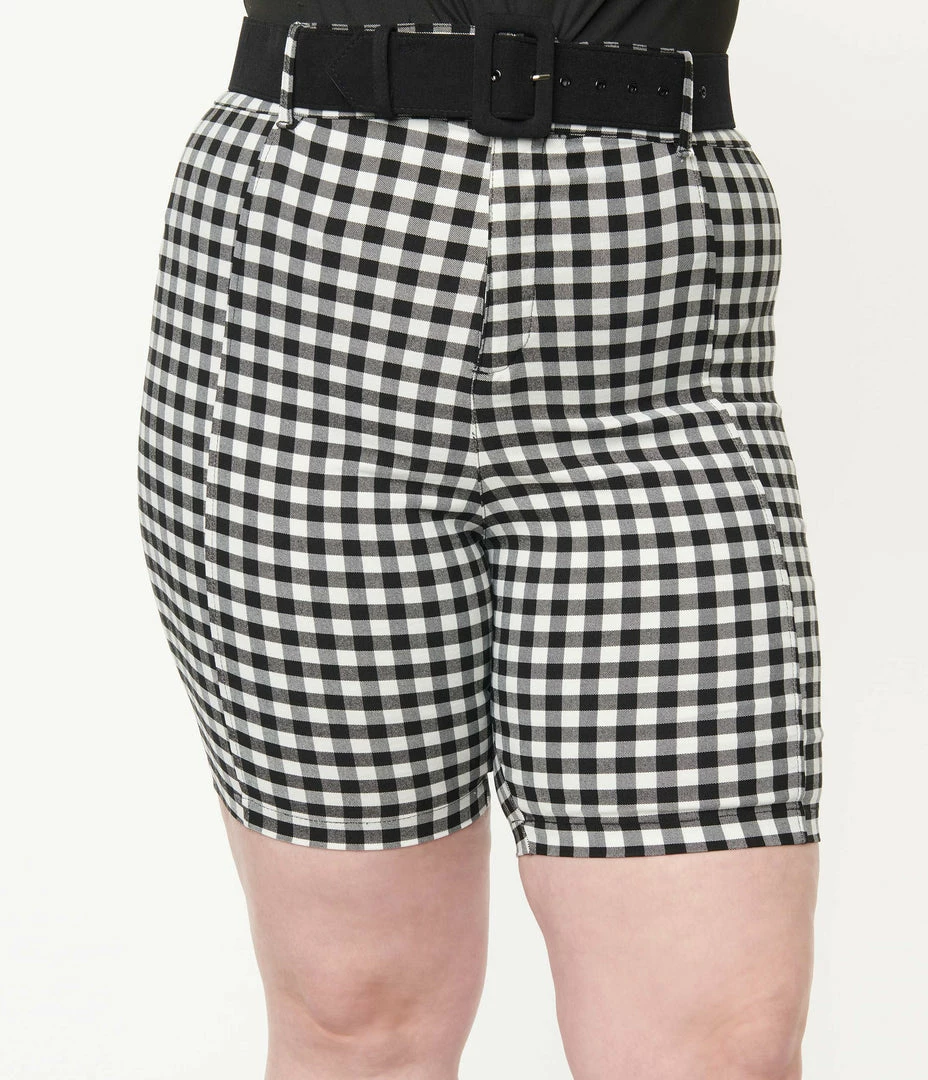 Unique Vintage Plus Size Black & White Gingham Bermuda Shorts